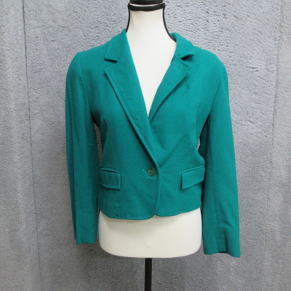 Vintage 80s Pendleton Blazer Womens Size 10 Green Wool Cropped Jacket‎ Made USA